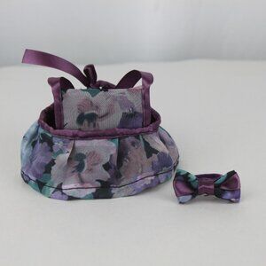 Dainty Purple Floral Labubu Dress with Matching Ear Bow Handcrafted